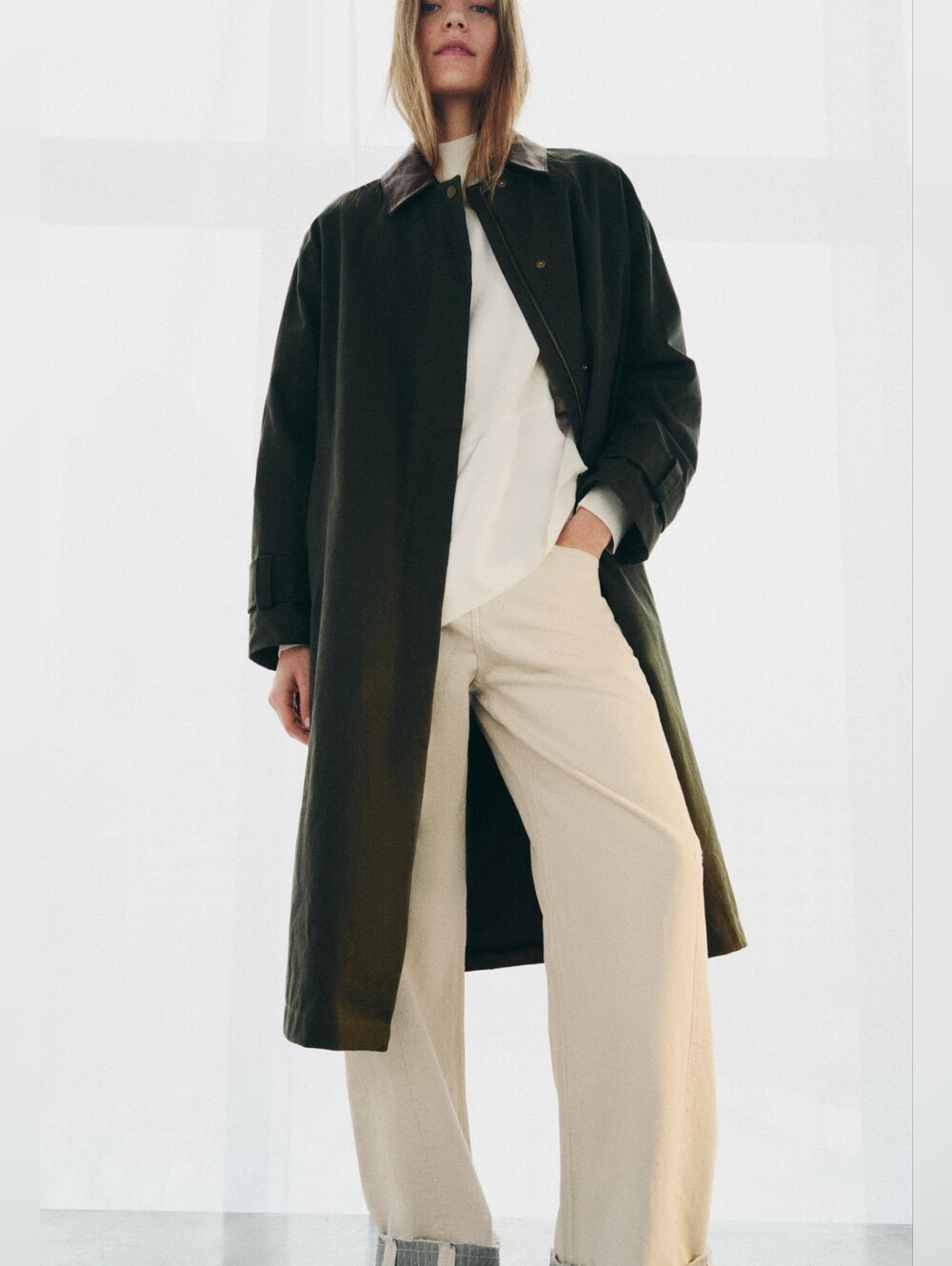 ZARA CONTRAST FAUX LEATHER TRENCH COAT SIZE  M